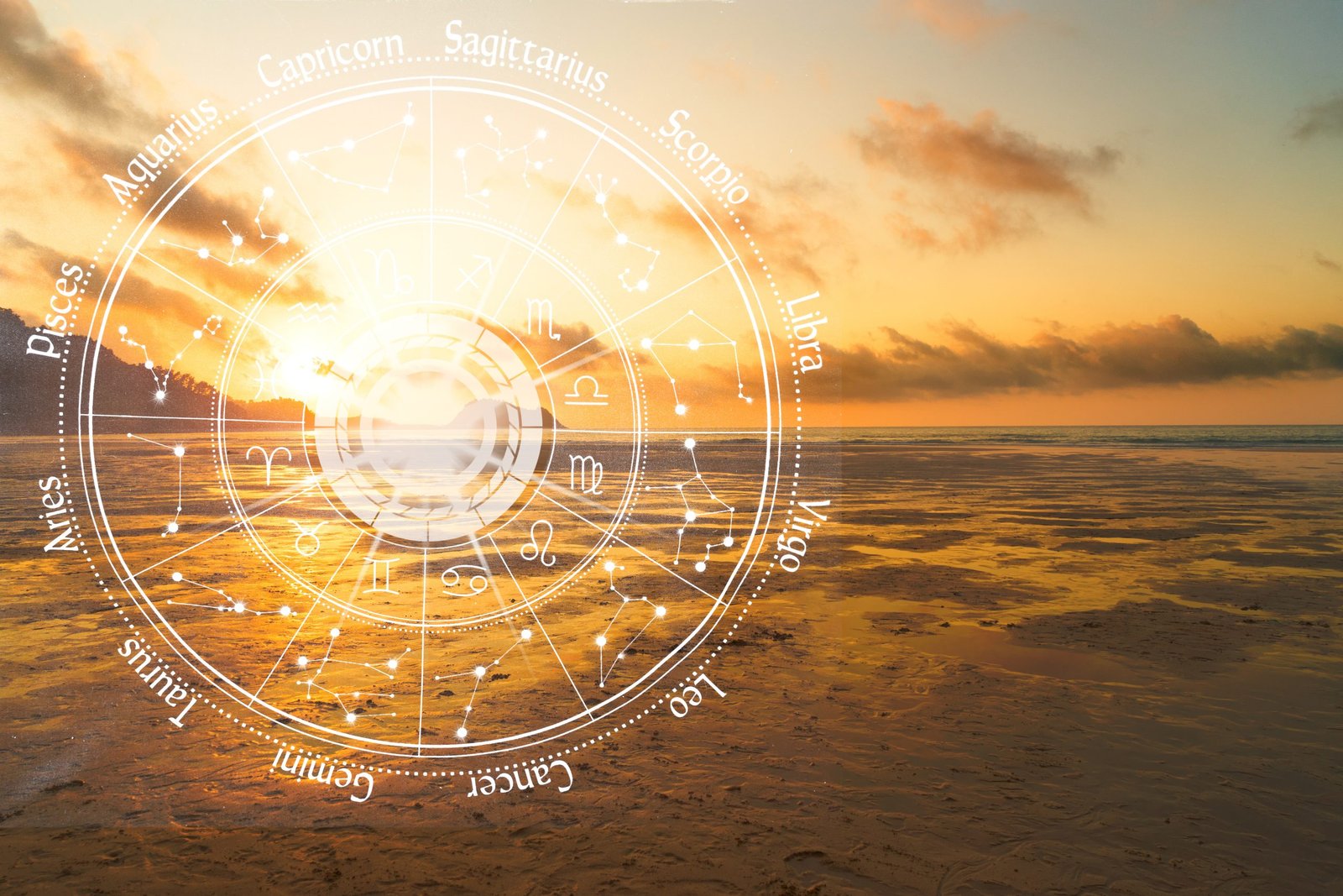 Horoscope astrology zodiac illustration over sea background